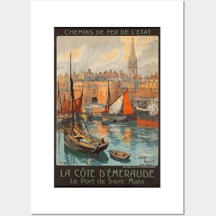 La Cote d'Emeraude - Port of Saint Malo  - Vintage French Railway Travel Poster Posters and Art